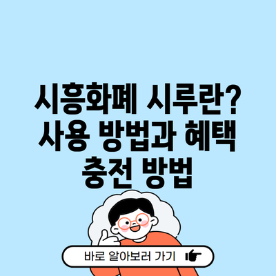 시흥화폐 시루란? 사용 방법과 혜택 충전 방법