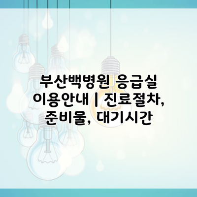 부산백병원 응급실 이용안내 | 진료절차, 준비물, 대기시간