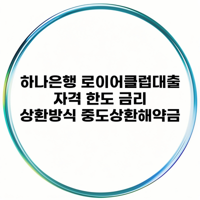 하나은행 로이어클럽대출 자격 한도 금리 상환방식 중도상환해약금