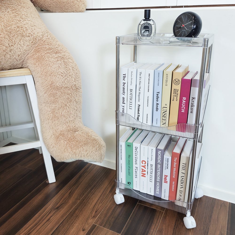 일상드로우 틈새 미니 책장 이동식 낮은 책장 슬림 수납 조립식 338x222x762mm, 2단, 투명 상세 이미지 1