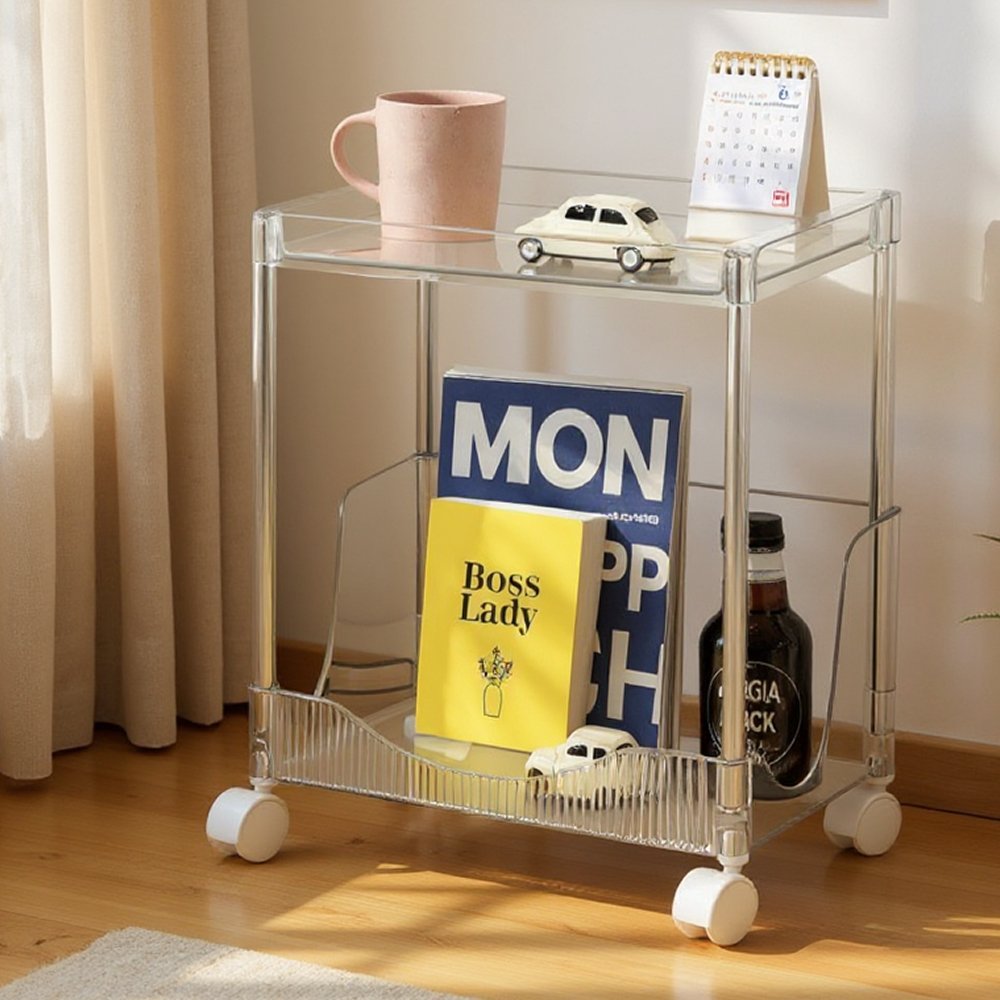 일상드로우 틈새 미니 책장 이동식 낮은 책장 슬림 수납 조립식 338x222x762mm, 2단, 투명 상세 이미지 2