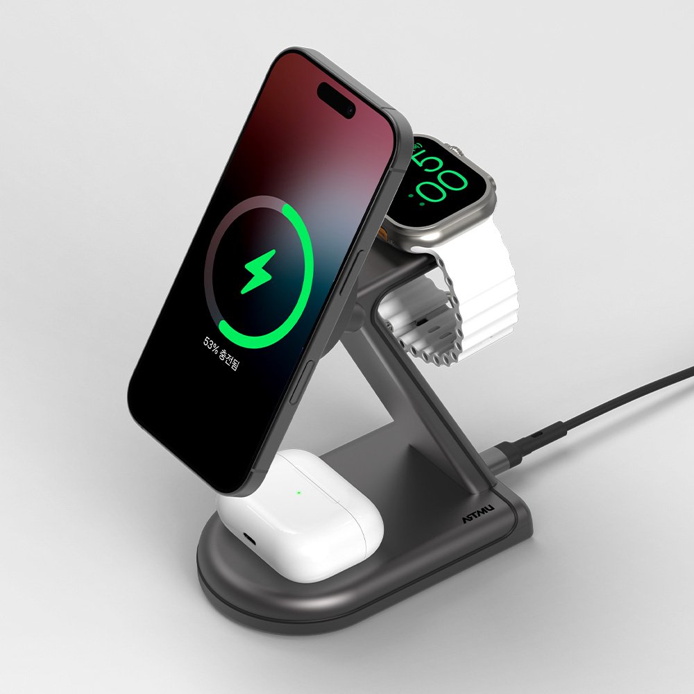 3in1 애플 MFM 맥세이프 고속 무선 충전기 MC610 화이트 상세 이미지 2