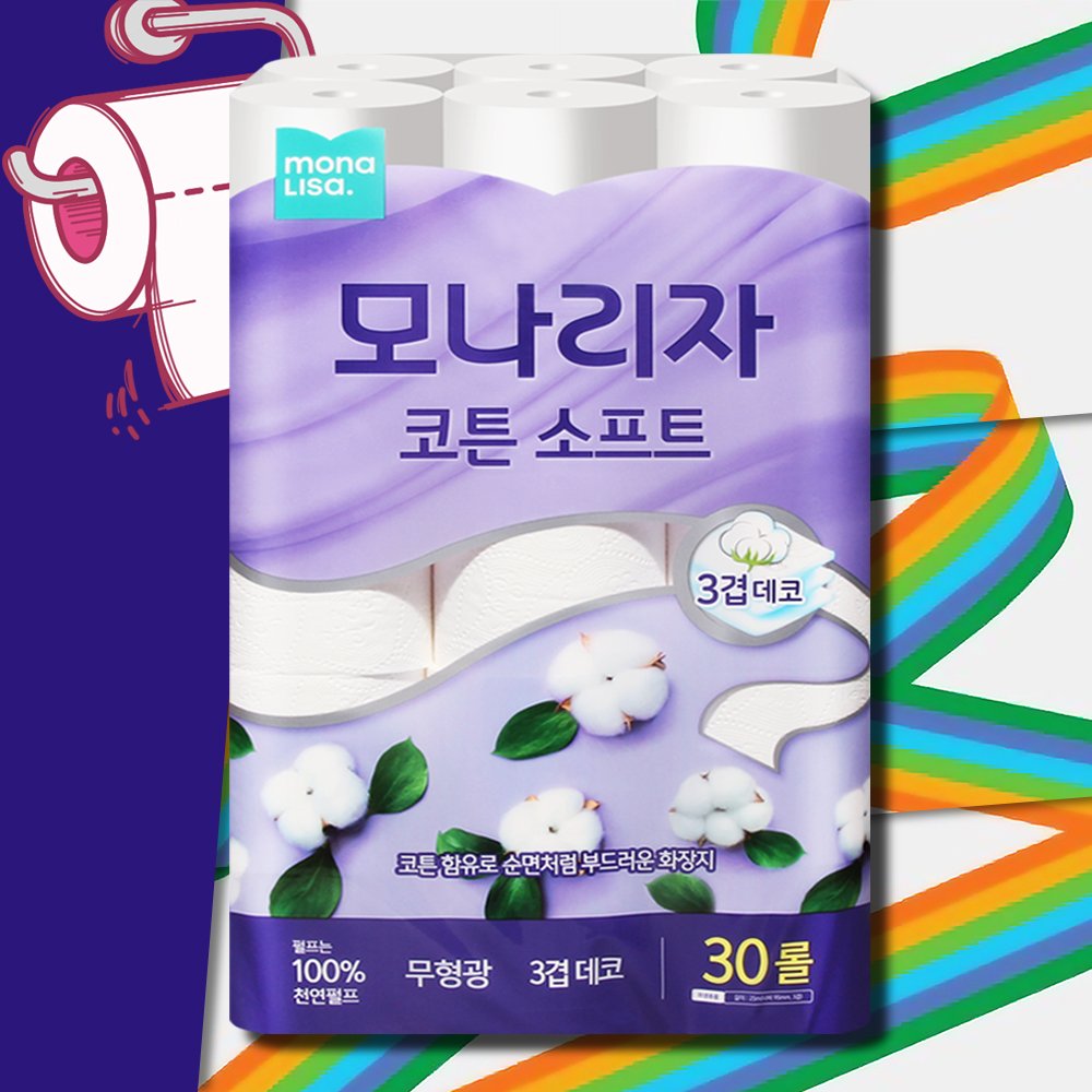 모나리자 코튼소프트 화장지 3겹 25m 30롤 두루마리 휴지 물에잘녹는 무형광 상세 이미지 1