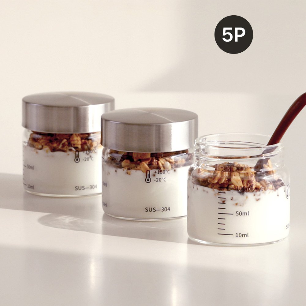 눈금유리병 내열유리 밀폐 주스병 우유병 두유 수제청 이유식 요거트 드레싱 100ml, 5개 상세 이미지 1