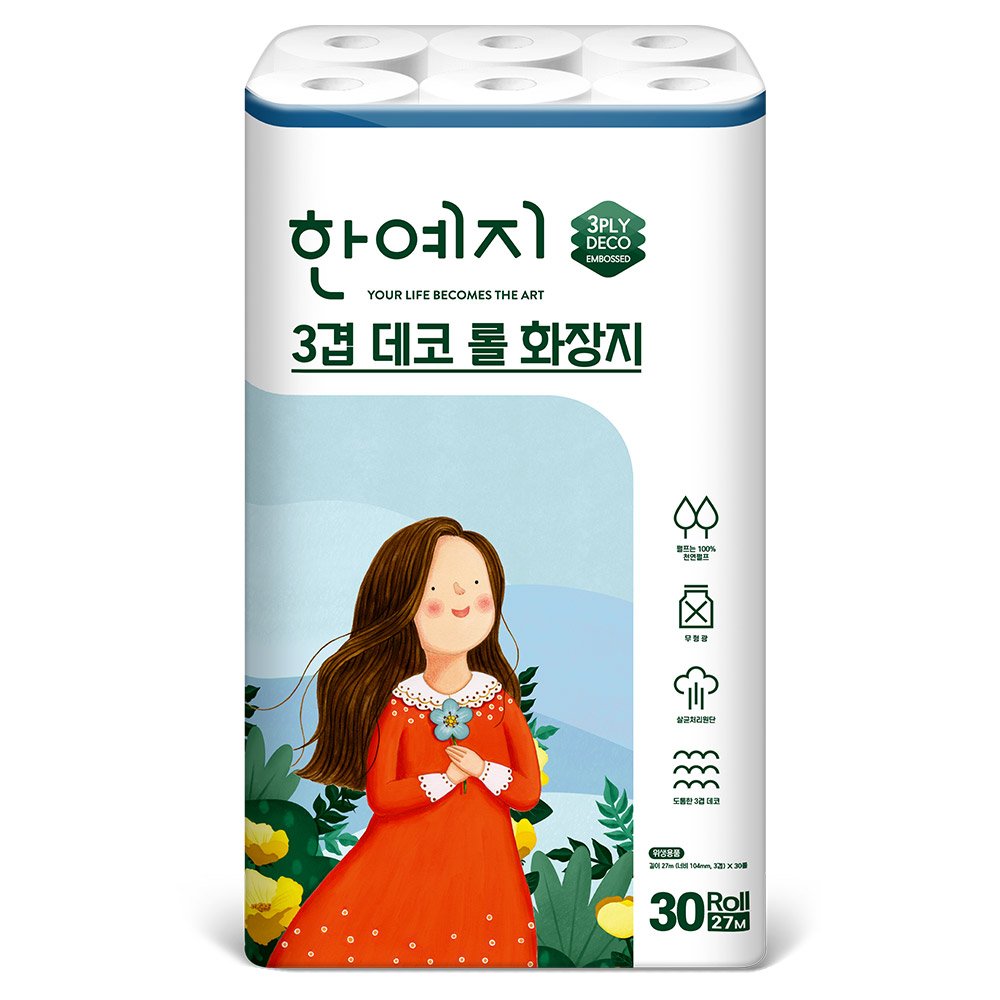한예지 천연펄프 3겹데코 화장지 27m, 30롤, 1팩 상세 이미지 2